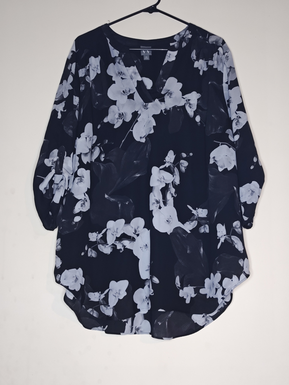 Worthington Black and White Sheer Floral V-Neck Tunic 2X
